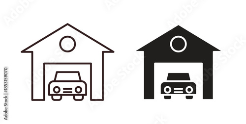 Garage car icons. thin line and glyph vector icons pack on white background