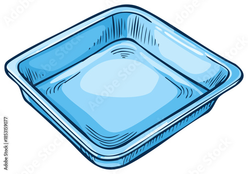 Blue Plastic Food Container Illustration Empty Food Tray Vector Drawing