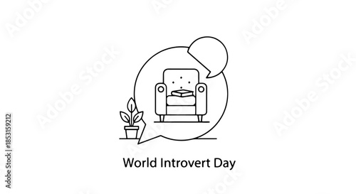 World Introvert Day themed illustration featuring a cozy chair and plant.