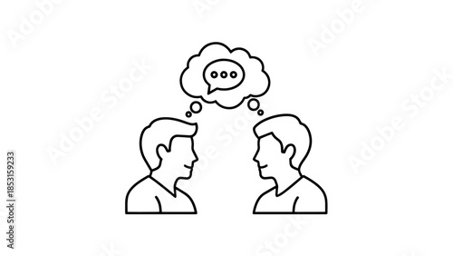 Two people in conversation with a cloud speech bubble above their heads.