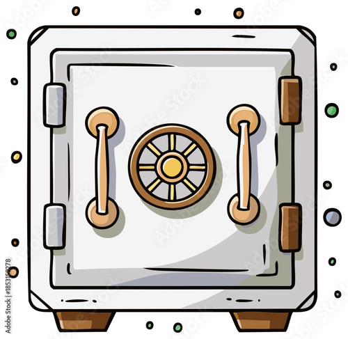 Heavy duty steel security safe box cartoon illustration financial protection
