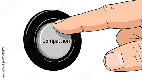 Hand Pushing Compassion Button Activating Empathy Kindness Support Understanding Mental Wellness Human Connection