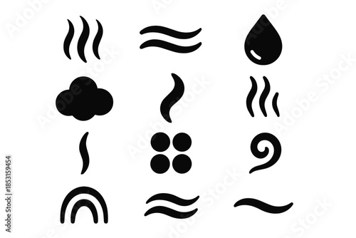 Curved icon vertical wave vector puff trail tile soft steaming symbols swirl