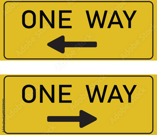 One Way Traffic Signs with Left and Right Direction Arrows, Road Directional Warning, Traffic Control Symbol for Road Safety, Flat Vector EPS PNG JPG.