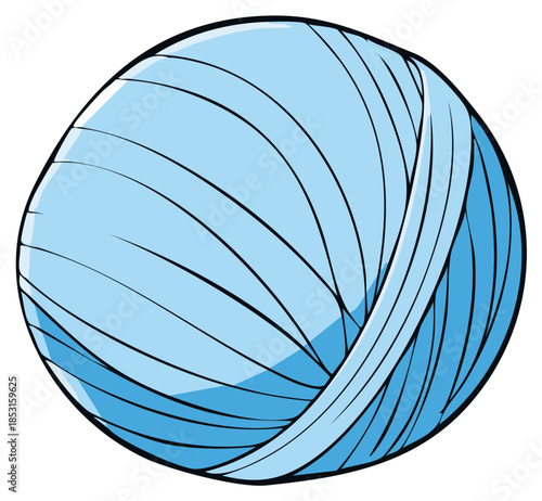 Cartoon illustration of a light blue ball of yarn for knitting and crochet hobbies