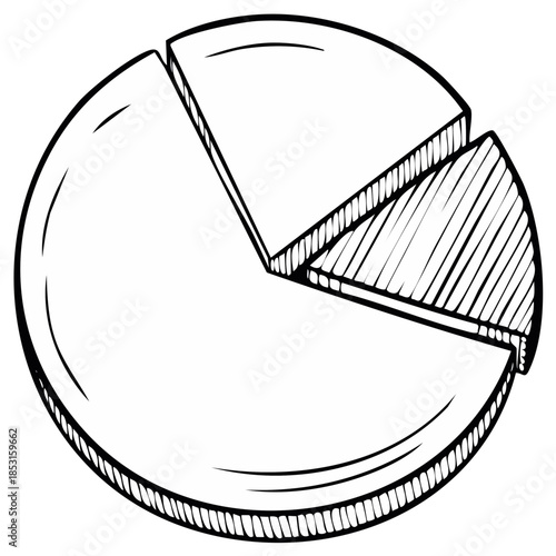 Hand Drawn Pie Chart Diagram with Two Slices Showing Distribution or Data Representation