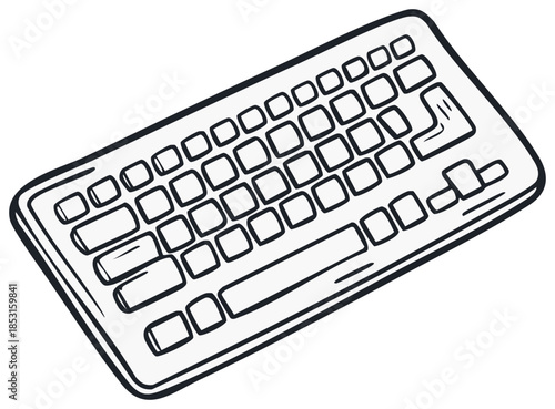 Simple hand drawn illustration of a computer keyboard in black outline