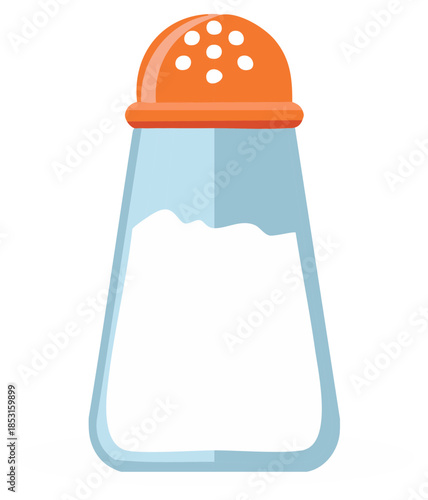 Illustrated Salt Shaker With Orange Top and White Granules Inside For Seasoning Food