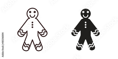 Gingerbread man icons. thin line and glyph vector icons pack on white background