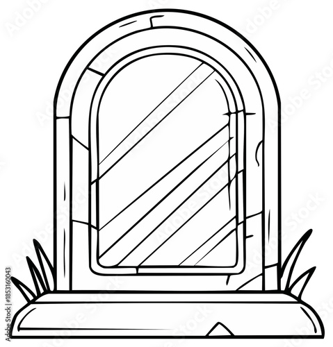 Cartoon Gravestone With Cracks and Grass Clipart