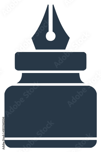 Traditional Inkwell with Classic Nib Pen Icon Writing Instrument Craft Art Supply Graphic Element