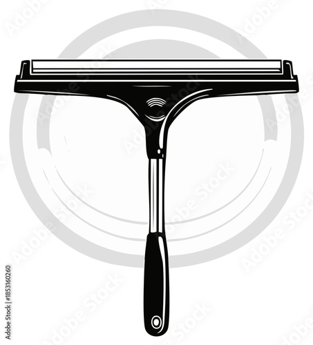 Graphic depiction of a black window cleaning squeegee with a long handle