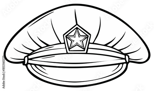 Outlined vintage police hat with star emblem cartoon illustration
