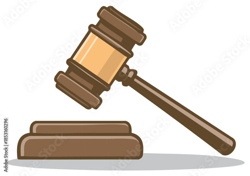 Vector illustration of a wooden judge gavel and sound block for law, justice, and auction concepts