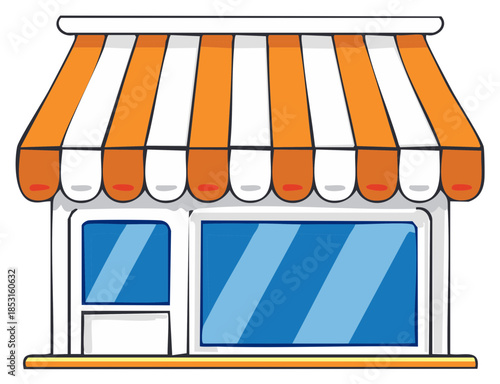 Charming Storefront Illustration with Orange and White Awning Inviting Retail Destination