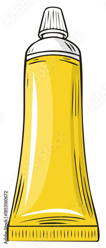 Vector yellow squeeze tube containing ointment or paint for graphic design and illustration projects or art supplies