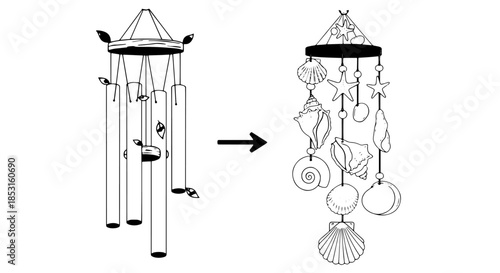 Transformation of a simple windchime into a decorative seashell mobile craft project.