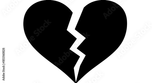 Black broken heart silhouette symbolizing loss and emotional heartbreak.