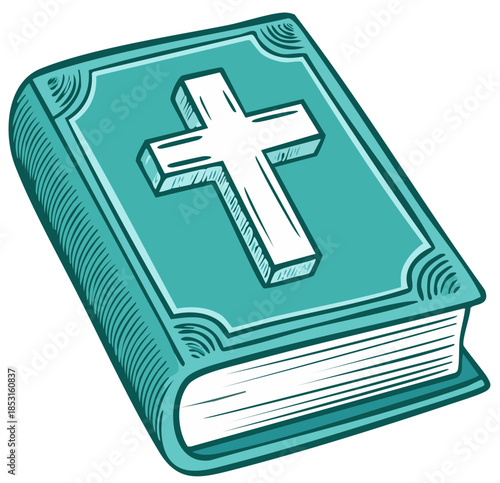 Cartoon Illustration of a Closed Book with a Cross Symbol