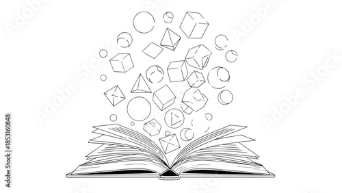 Open book releasing symbols of digital communication and knowledge.