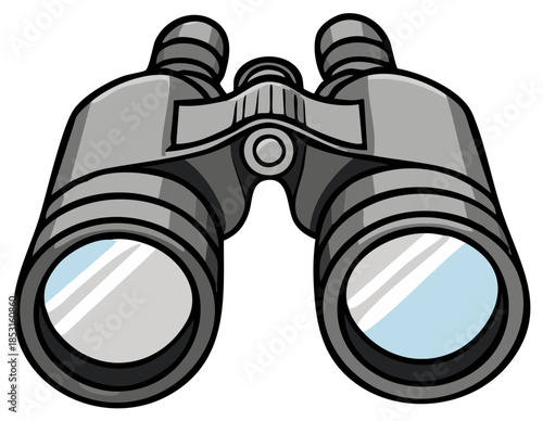 Cartoon gray binoculars illustration for distant viewing exploration and discovery equipment graphic