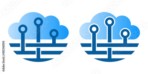 Cloud Computing Icon Set. Cloud technologies, backup storage, data centers, digital services. Vector illustration