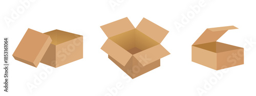 Packaging boxes. Set of cardboard boxes for shipping. Collection of open boxes for parcel delivery, flat style. Series of cardboard boxes. Vector illustration