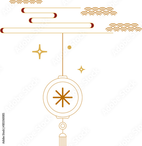 Chinese Lantern Line Ornament With Clouds