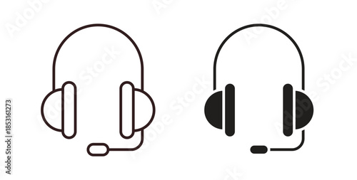 Headset icons. thin line and glyph vector icons pack on white background
