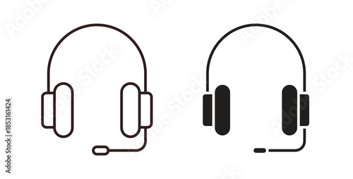 Headset icons. thin line and glyph vector icons pack on white background