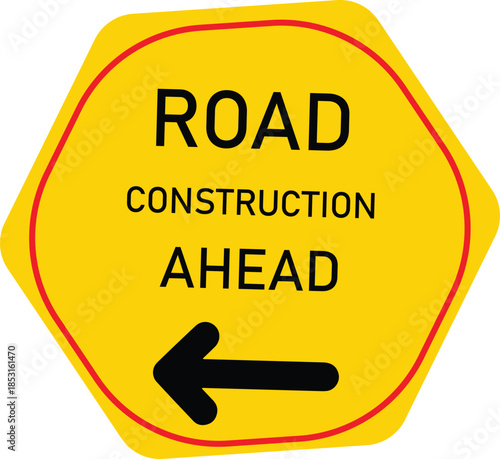 Road Construction Ahead Vector Sign | Traffic Warning Symbol with Arrow, Construction Zone Safety Pictogram, Flat Vector EPS PNG JPG.