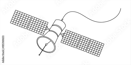 A schematic drawing of a satellite with solar panels extended Vector, illustration