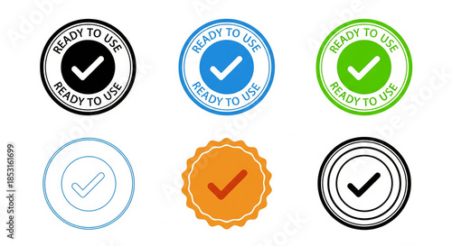 Various ready to use icons with check marks in different colors and styles on a white background