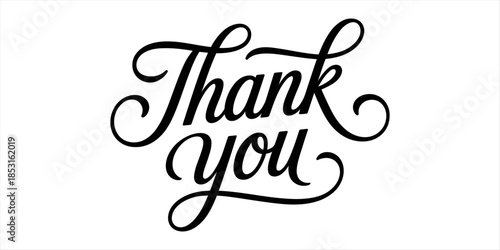Elegant thank you text in script font on white background Vector, illustration