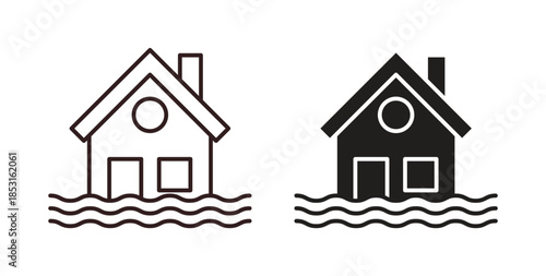 House flood icons. thin line and glyph vector icons pack on white background