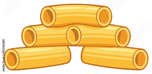 Delicious Golden Yellow Tubular Pasta Stacked Pyramid Shape Cartoon Style Illustration