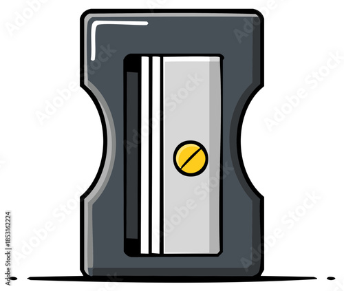 Classic single hole metal pencil sharpener cartoon vector illustration for school or office supplies