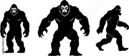 Bigfoot Silhouette Walking Pose Vector Illustration