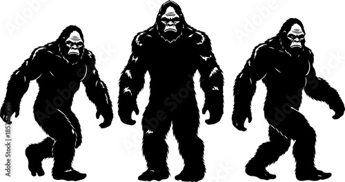 Bigfoot Silhouette Walking Pose Vector Illustration