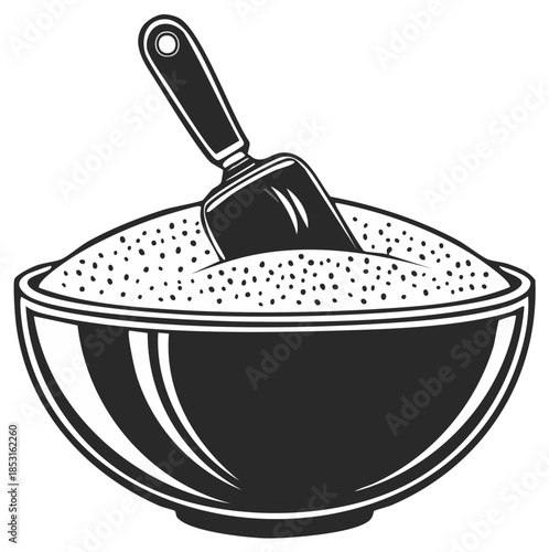 Bowl of sugar or flour with a spatula