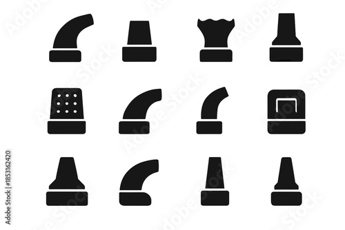 Set narrow micro plate vector ridge smooth icon nozzle piece curve shape