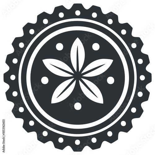 Circular floral design element with outer gear-like border