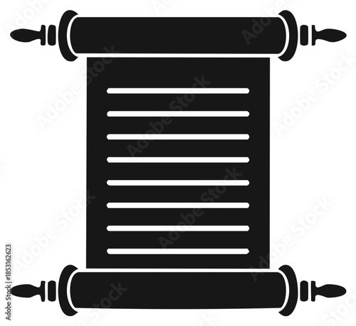 Unrolled ancient scroll parchment icon with text lines antique document old paper message history