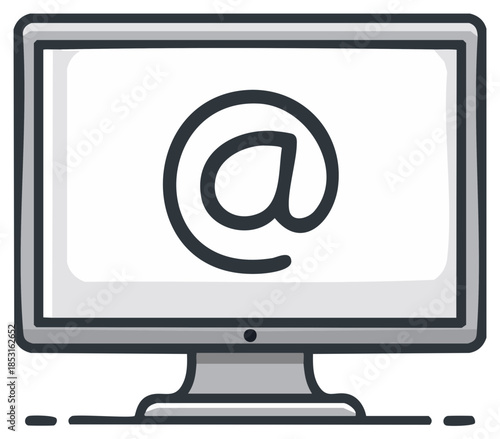 Email contact symbol on desktop computer monitor screen representing digital communication internet technology icon