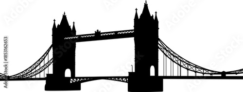 Black Silhouette of Iconic Tower Bridge London Landmark Isolated on White Background for Travel Tourism and British United Kingdom Vector Design(21 words)