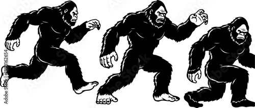Bigfoot Silhouette Walking Pose Vector Illustration