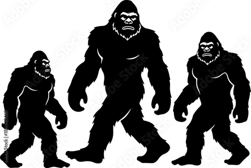 Bigfoot Silhouette Walking Pose Vector Illustration
