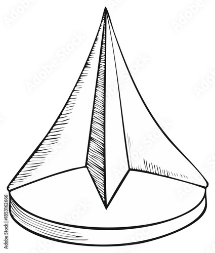 Hand Drawn Cone on Circular Base Illustration Sketch Black and White