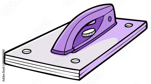 Cartoon illustration of a purple electric iron for domestic housework and laundry
