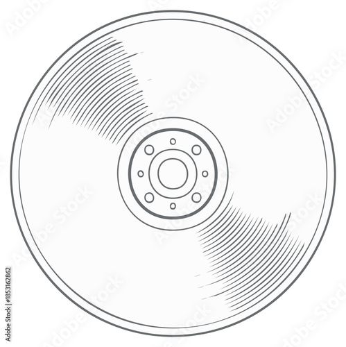 Line art drawing of a vinyl record with grooves and center label